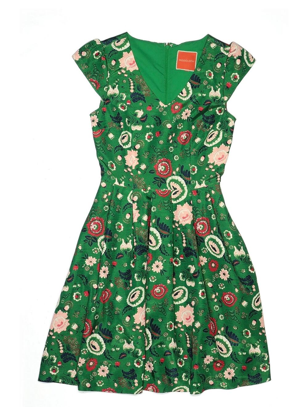 ModCloth SZ S Green Floral Flower Whimsical Casual Brunch Dress